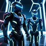 Home 11 RTX 40 시리즈와 RX 7000 시리즈 비교 - **Prompt:** A dynamic, futuristic gaming arena bathed in vibrant neon lights. On one side, represent...