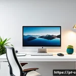 Home 15 듀얼 모니터 설정 방법 - A modern dual monitor computer setup on a sleek office desk in a bright, minimalist home workspace. ...