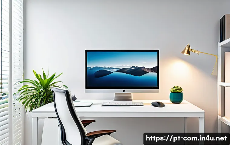 듀얼 모니터 설정 방법 - A modern dual monitor computer setup on a sleek office desk in a bright, minimalist home workspace. ...