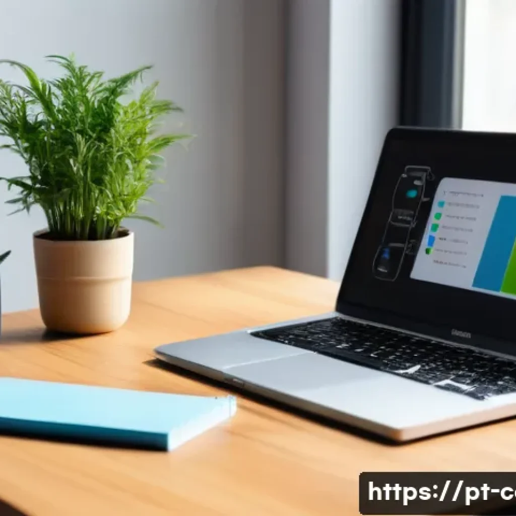 노트북과 데스크톱의 유지비 비교 - A detailed, realistic workspace scene featuring a Brazilian home office with a sleek modern notebook...