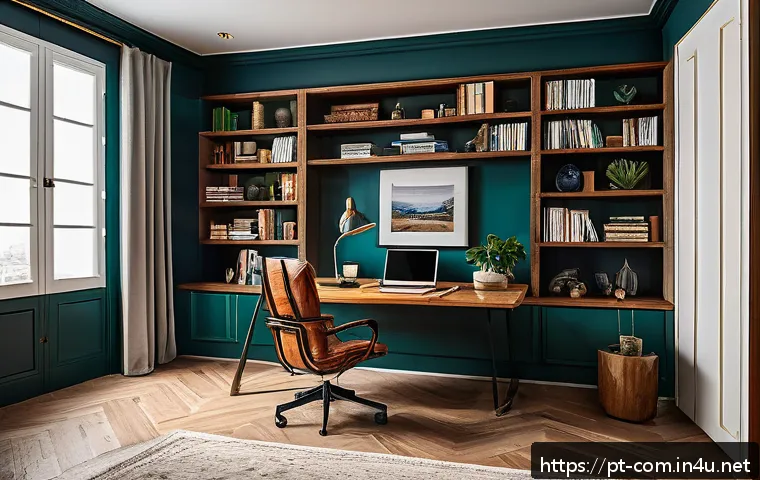 슬림형 데스크톱과 일반 데스크톱 비교 - A modern home office setup in a compact space designed for a Portuguese-speaking