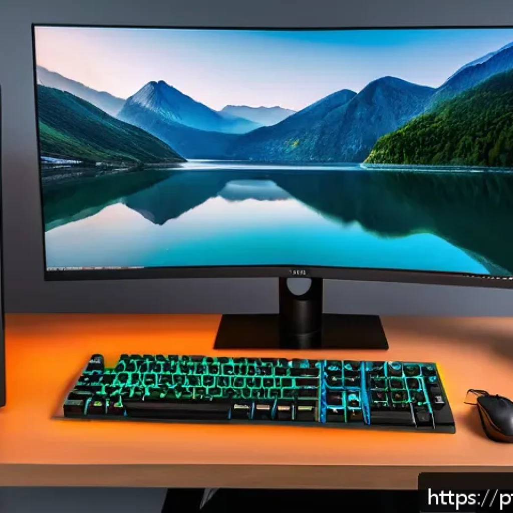 작업용 고성능 데스크톱 구성 - A modern content creator&rsquo;s workspace featuring a high-end desktop PC with an AMD Ryzen 9 7900X proce...